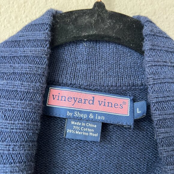 Vineyard Vines Navy Quarter Zip Mock Neck Sweater Size L - Picture 5 of 6